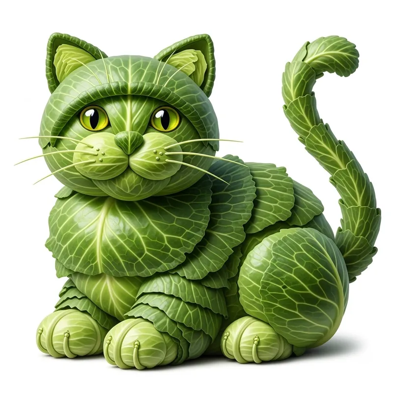 Cabbage Cat Artistry: A Lively Feline Creation