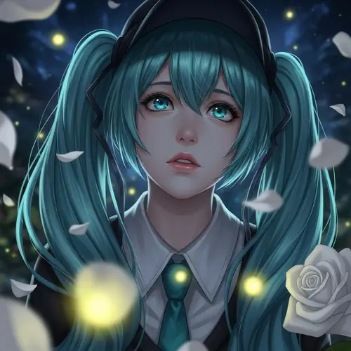 Japanese Girl with Aqua Hair in Night Environment
