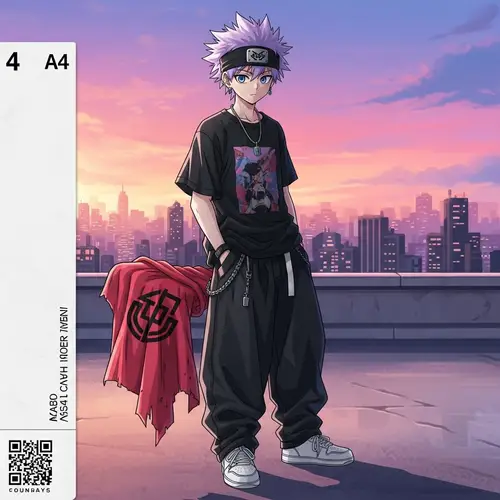 Spiky Purple-Haired Anime Character Artwork with Street-Style Outfit