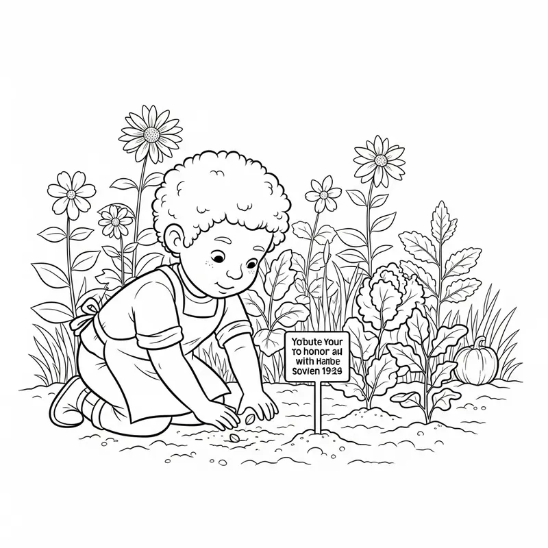 Whimsical Child Planting Garden in Honor of Loved One