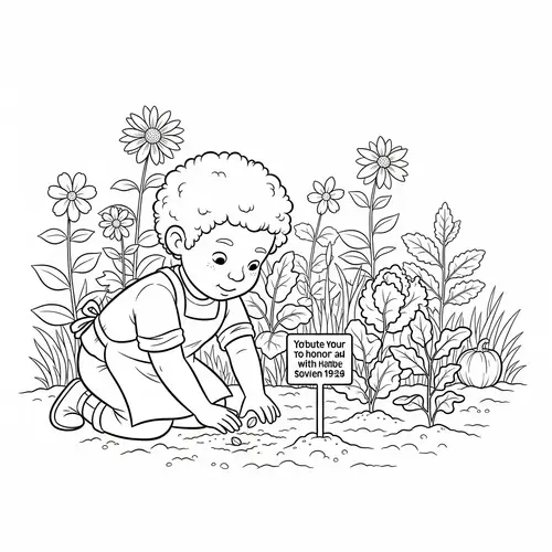 Whimsical Cartoon Drawing of Child Honoring Loved One with Garden