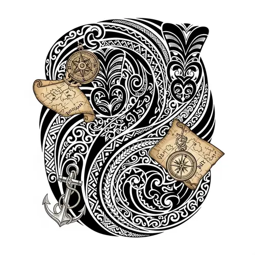 Maori Tribal Tattoo Design with Pirate Adventure Theme
