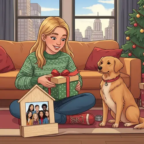 Diverse Teenage Girl Unwrapping Christmas Gift in NY Apartment