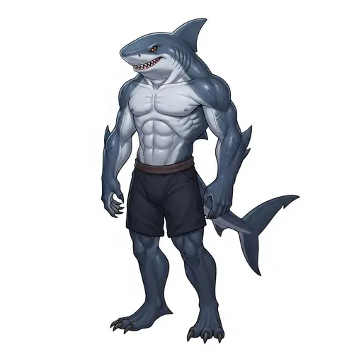 Fascinating Humanoid Shark Character with Menacing Eyes