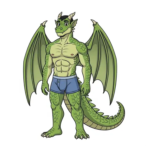 Male Dragon Demi-Human in Fitted Boxers | Cartoon Character