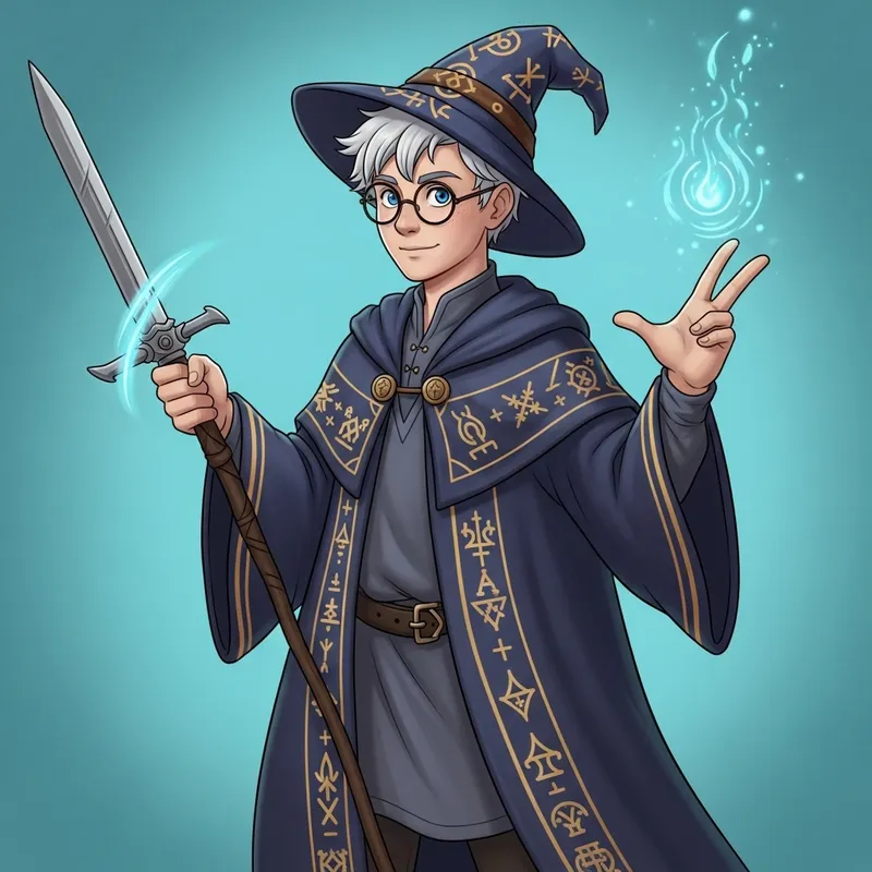 Young Male ENTP Wizard with White Hair and Glasses