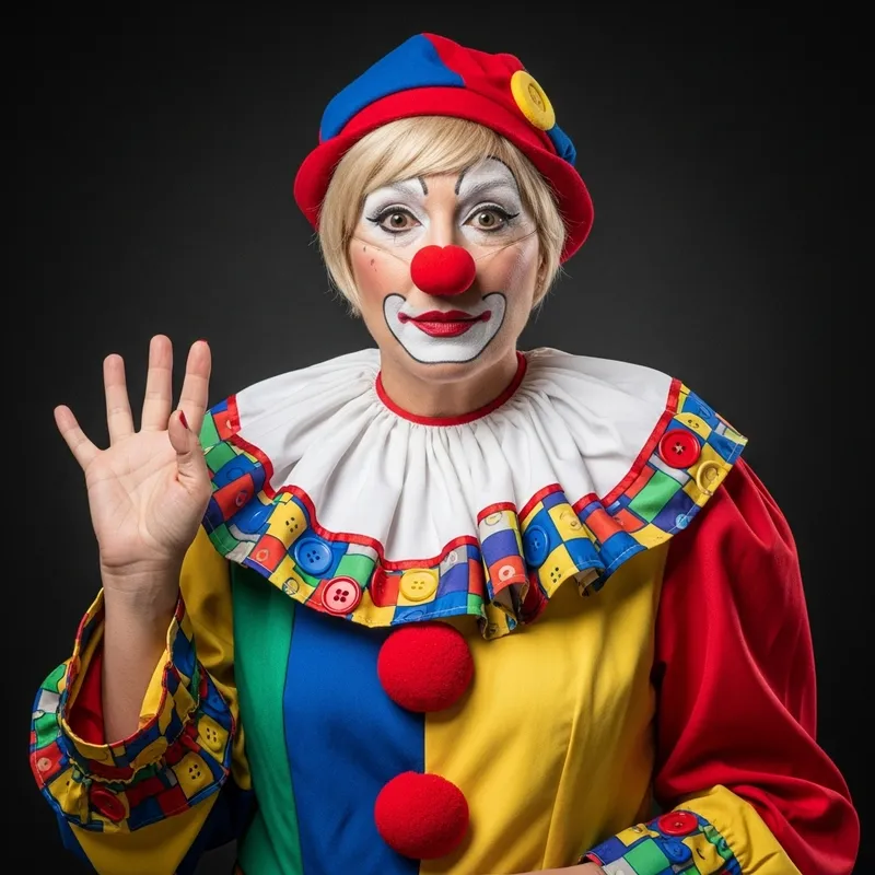 Monica Vitti Dressed as Clown: Expressive Woman in Traditional Attire