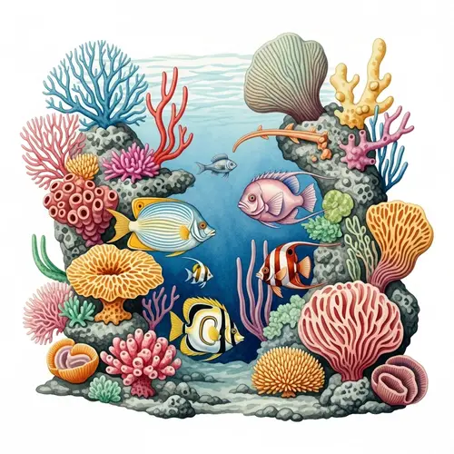 Surreal Underwater Scene with Colorful Coral Reefs and Exotic Fish