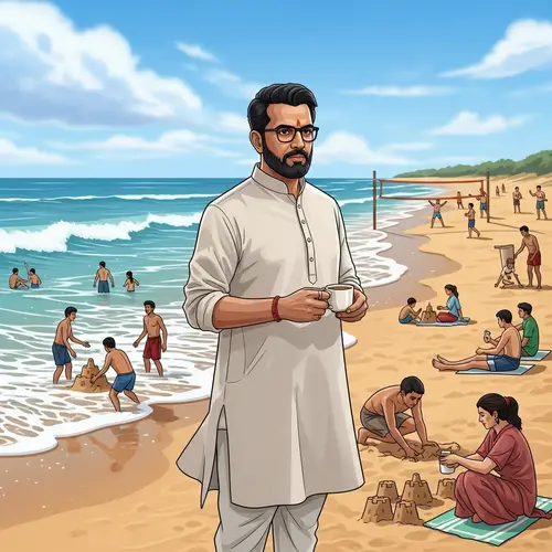 Indian Politician on Beach: Coastal Relaxation Scene