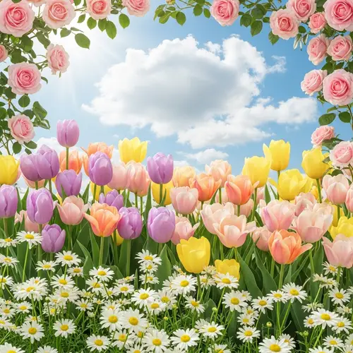 Beautiful Pastel Flowers in a Picturesque Field