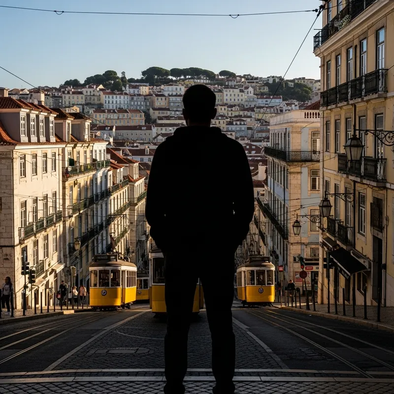 Silhouette in Lisbon City Center | Enchanting Sunset Glow View Silhouette in Lisbon City Center | Enchanting Sunset Glow View