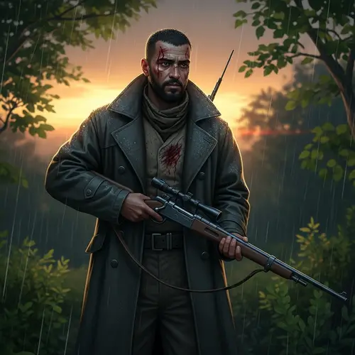 Post-Apocalyptic Soldier in Cyberpunk Wilderness