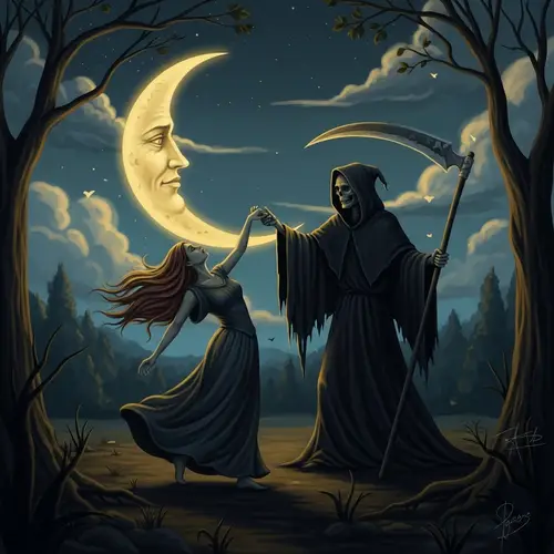 Surreal Digital Painting of Death and Moonlight | Post-Impressionistic Style