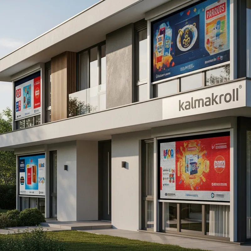 Motorized Shutter Advertisements on Contemporary House | Kalmakroll