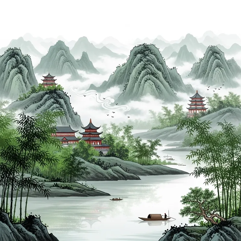 Serene Traditional Chinese Landscape Poster Design