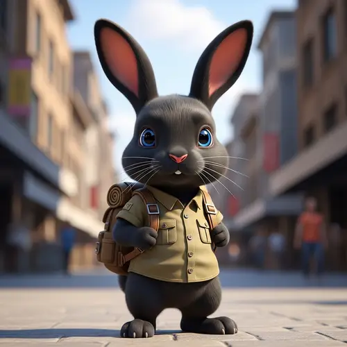 Adorable Male Rabbit with Black Fur and Blue Eyes | Khaki Shirt Explorer