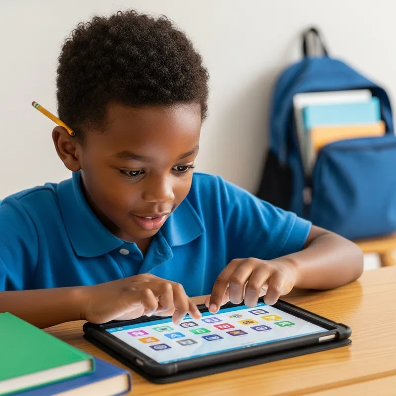 African Child with School iPad: Curiosity-Fueled Learning Journey