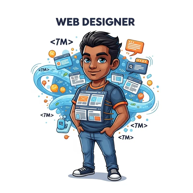 Charming Web Designer Mascot: South Asian Man in Tech Casual