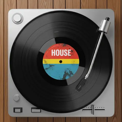 Retro-Style House Music Vinyl Record on Vintage Turntable