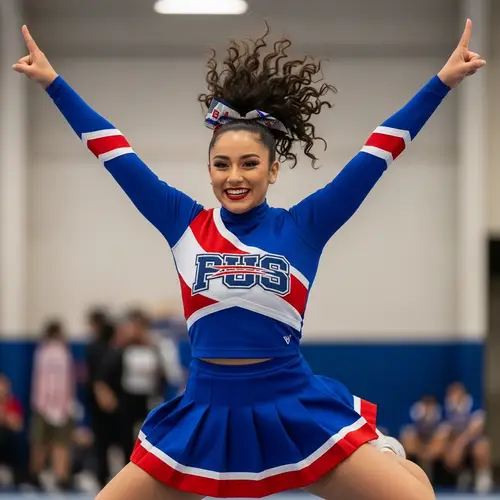 Cheerleader with Arms Raised in Victory