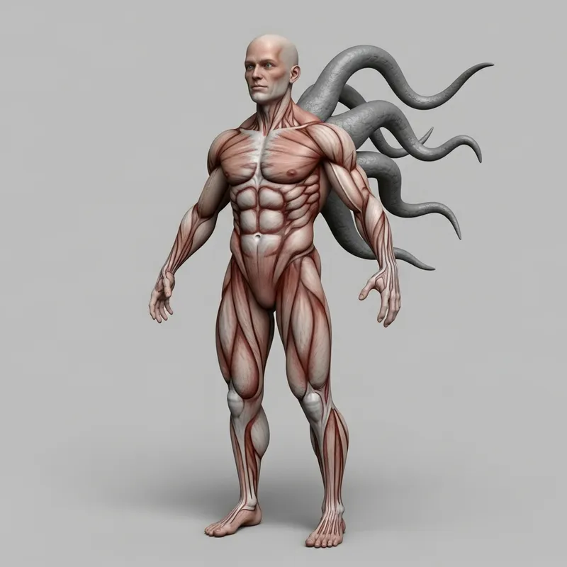 Muscular Humanoid Monster with Tentacle - Surreal Realism Muscular Humanoid Monster with Tentacle - Surreal Realism