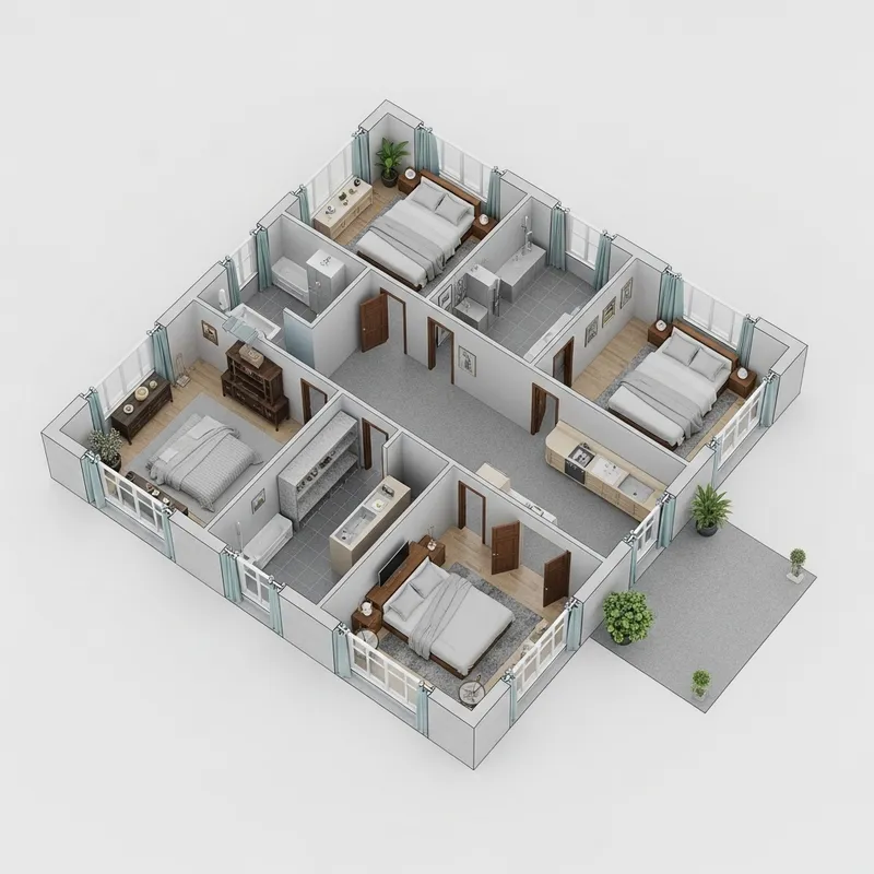 Contemporary Architectural Design: Intricate Interior Layout in Elegant Pastel Colors