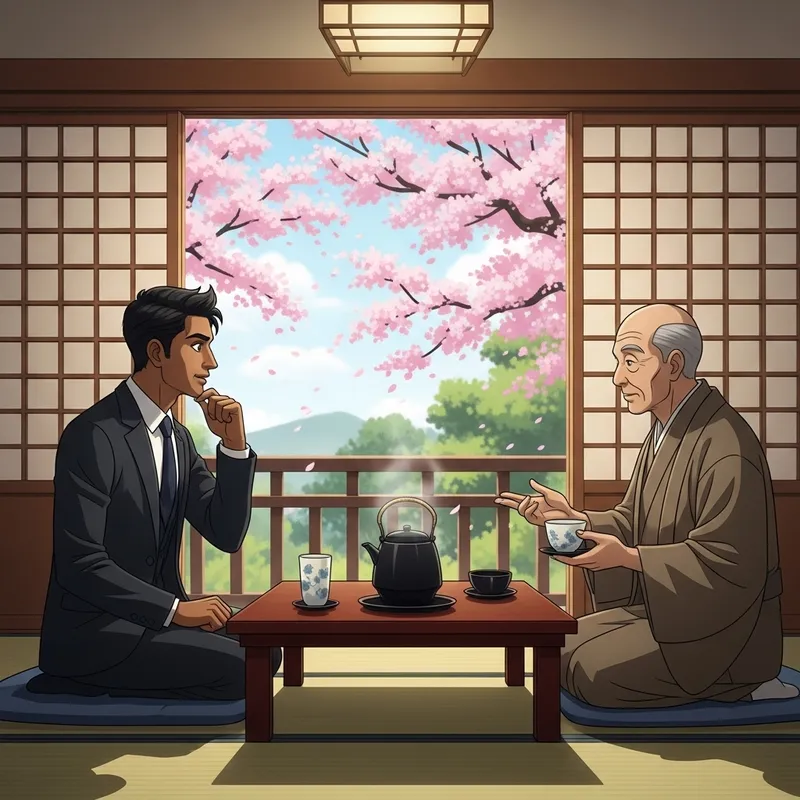 Handsome Indian Man in Deep Conversation with Zen Master Handsome Indian Man in Deep Conversation with Zen Master