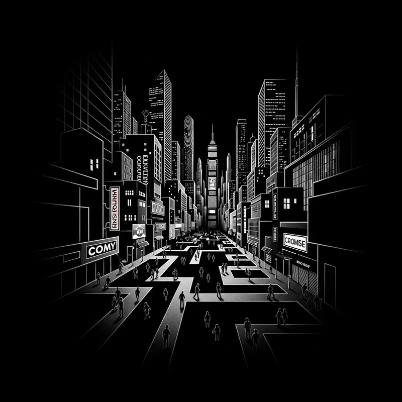Black Abyss Metropolis: Urban Cityscape and Labyrinthine Corridors