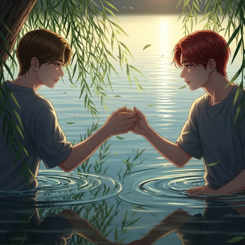 Tranquil Summer Scene: Lake Willow Sunset