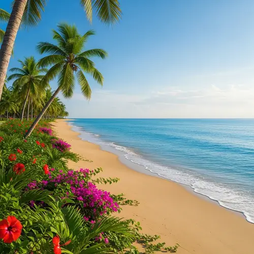 Tranquil Coastal Escape with Vibrant Tropical Aesthetics