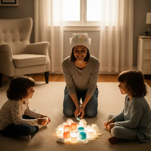 Joyful Woman Kneeling in Room Wearing Baby Diaper | 4K Cinematic Lighting