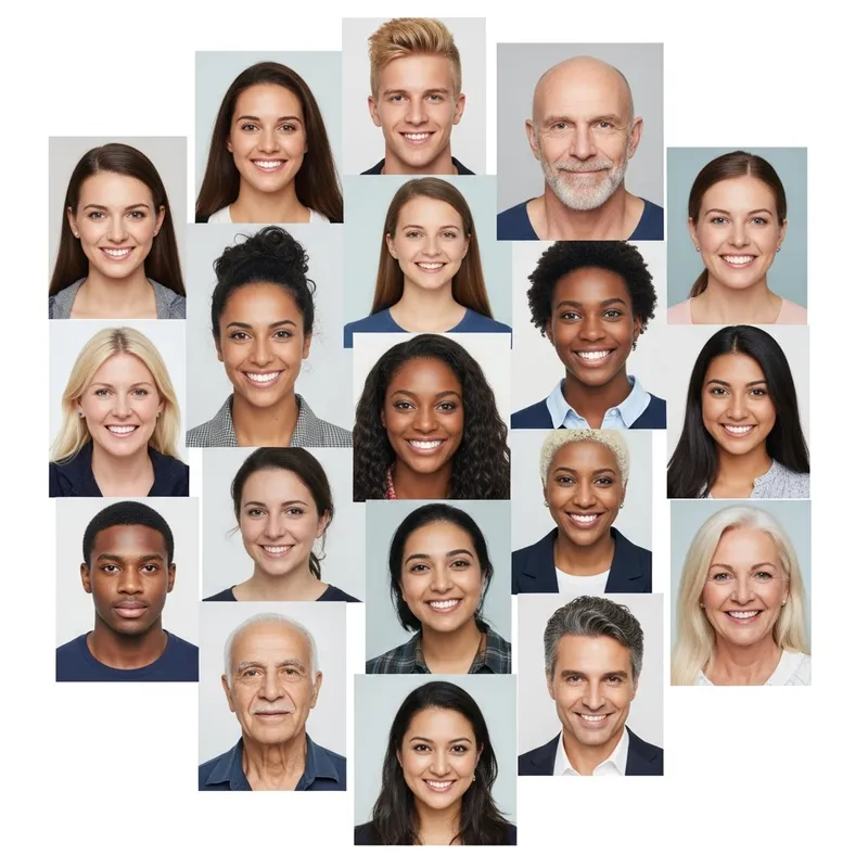 10x10 Passport-Style Collage of Diverse Individuals 10x10 Passport-Style Collage of Diverse Individuals