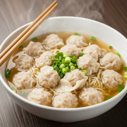 Steaming Hot Wonton Noodle Soup