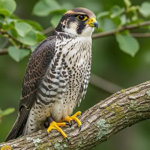 Detailed View of Saker Falcon Perched on Branch