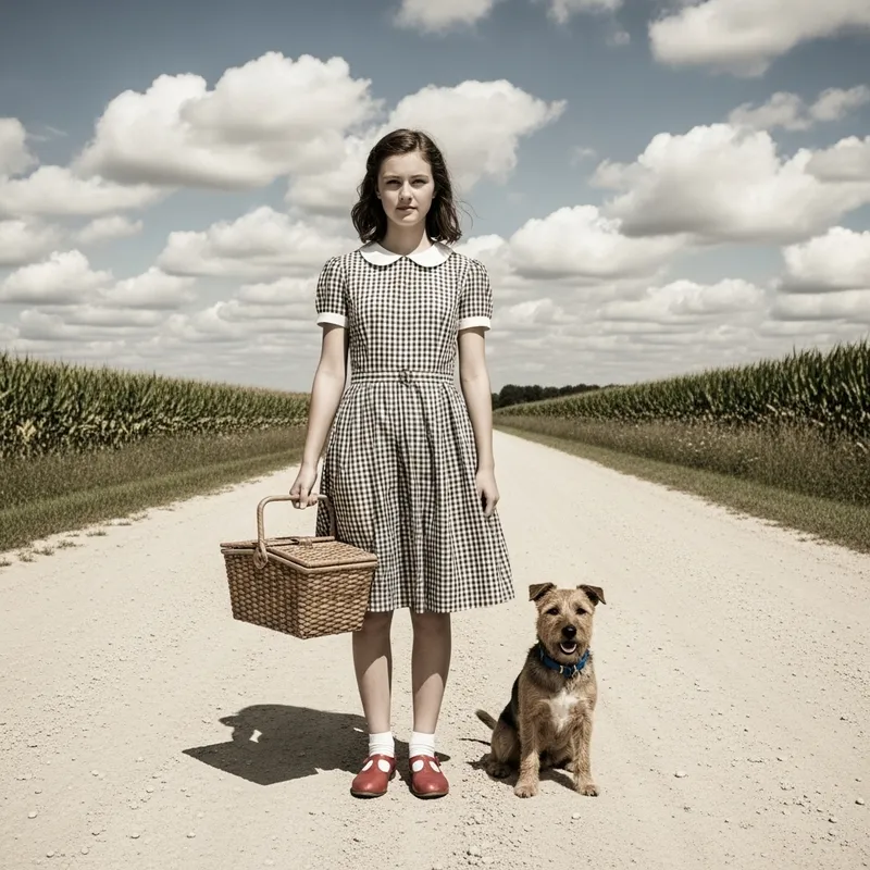 Anime Dorothy Gale in Midwestern Landscape