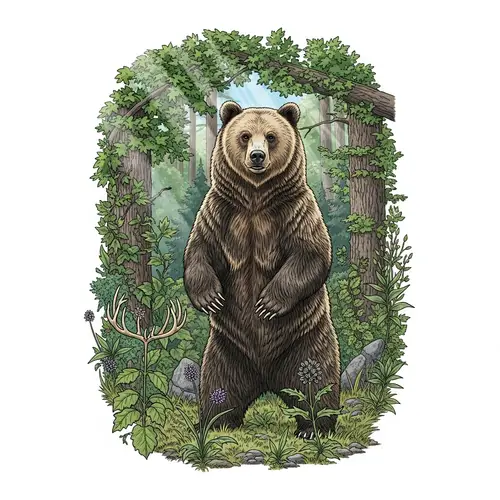 Detailed Illustration of a Grizzly Bear in Natural Habitat