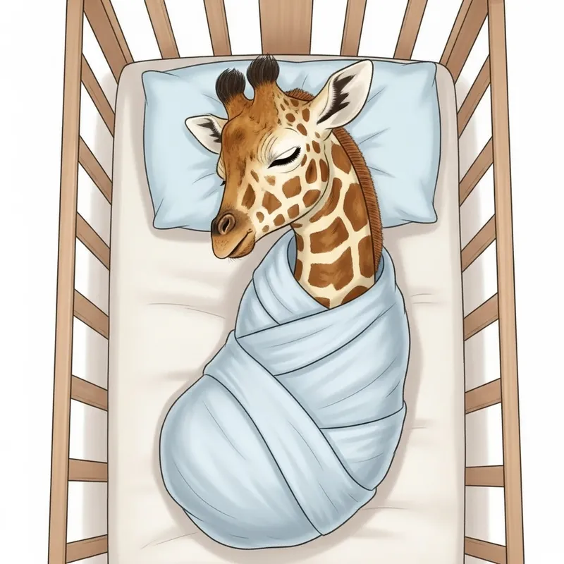 Baby Giraffe Sleeping Peacefully in Crib | Tranquil Nursery Scene