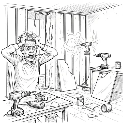 Frustrated Client Amid Renovation Chaos Sketch