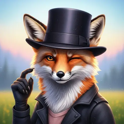 Whimsical Female Fox with Fedora Top Hat | Stunning Portrait