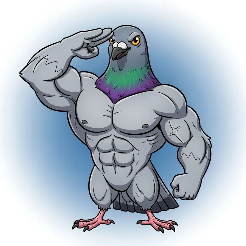 Muscular Cartoon Pigeon Salute