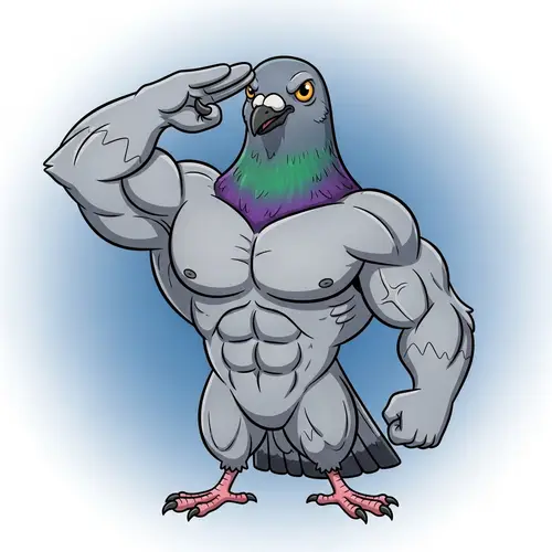 Cartoon Muscular Pigeon Saluting Art