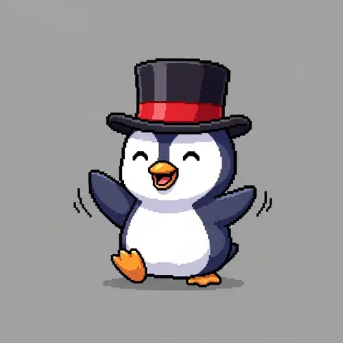 Charming Pixel Art Penguin Waving with a Hat