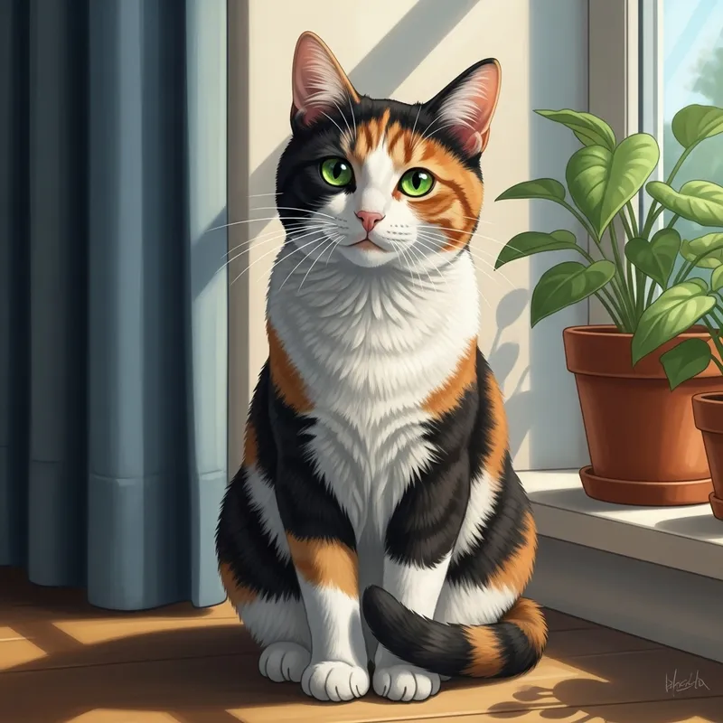 Adorable Calico Cat - Detailed Illustration Adorable Calico Cat - Detailed Illustration