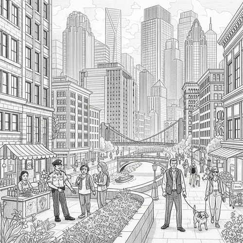 Intricate Pencil Sketch of a Bustling City - Skyline & Urban Life