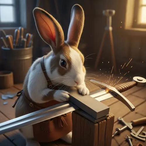 Rabbit Sharpening Sword: A Unique Fantasy Scene