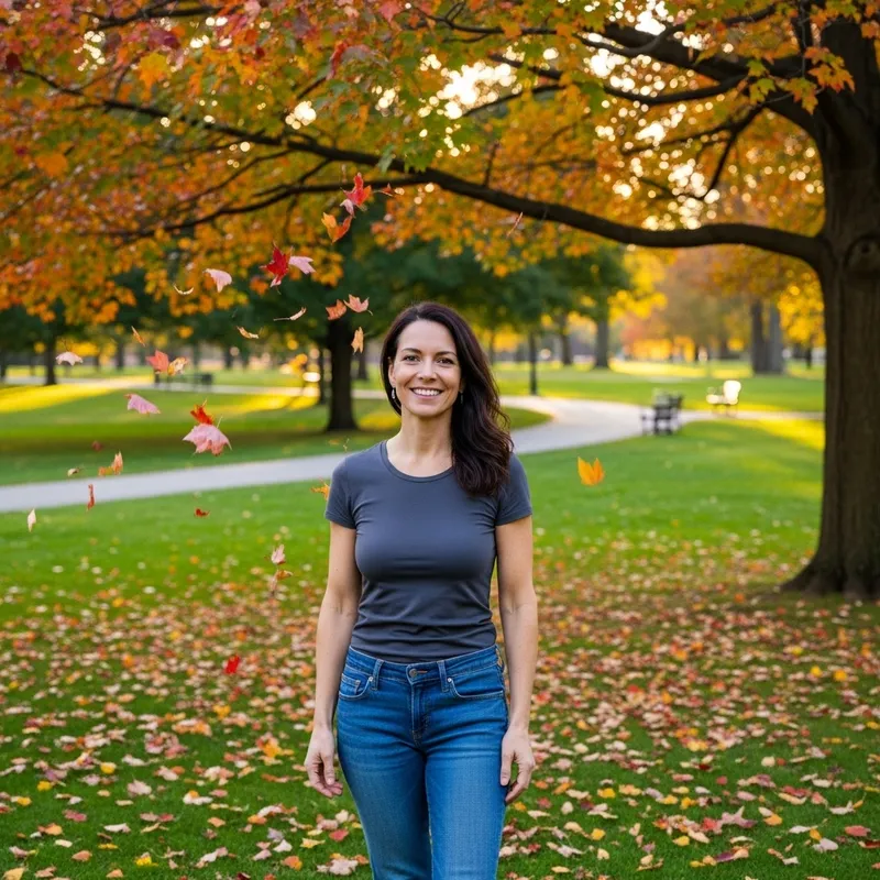 Beautiful Young Woman Enjoying Nature in Autumn Park