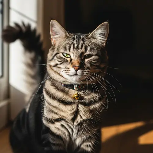 Fluffy Tabby Cat Enjoying Sunlight - Tranquil Scene