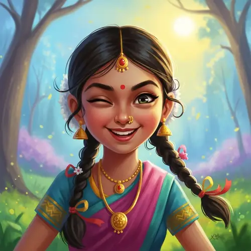 Whimsical South Asian Girl Illustration with Vibrant Colors