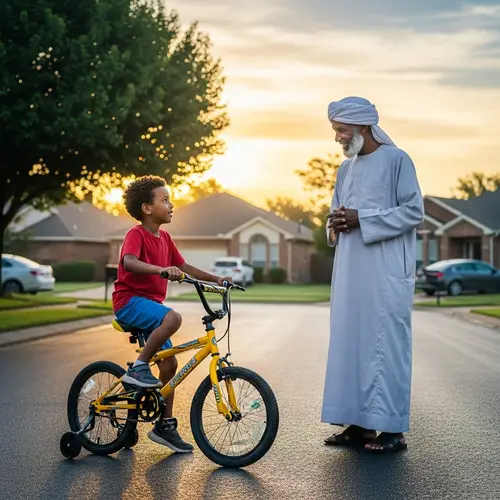 6-Year-Old Sudanese Boy Riding Bicycle in Suburban District