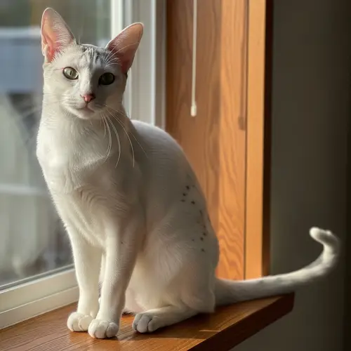 Elegant White Cat with Emerald Eyes | Natural Tranquility